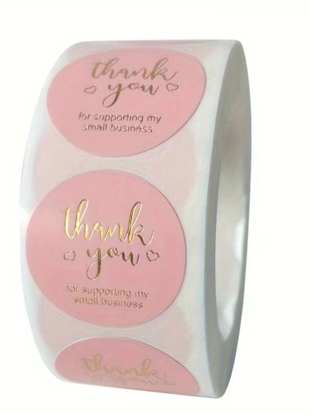 Pink Gold Foil "Thank You for supporting my small business" Sticker Roll
